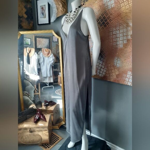 NWT Zara Elegant Gray Maxi Slip Dress - Picture 11 of 15